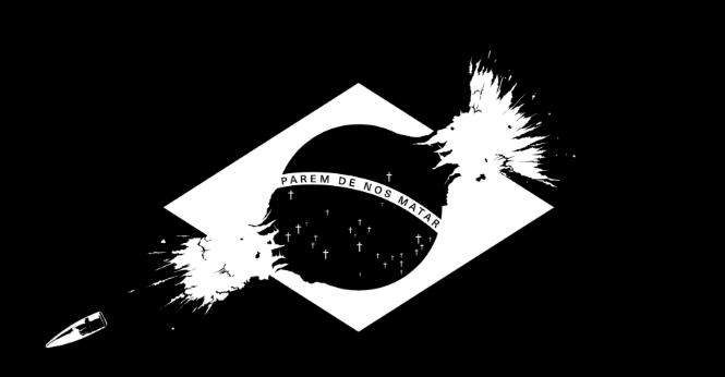 Banner Parem de Nos Matar, movimento de resistência que começou no Vidigal contra o aumento da violência policial após o fim das Olimpíadas de 2016